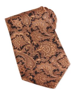 Mens Paisley Print Woven Silk Tie, Brown   Stefano Ricci   Brown 9