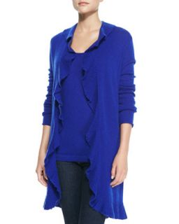 Womens Cashmere Ruffled Long Sleeve Duster   Egyptian blue (SMALL2 4)