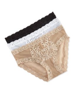 Womens Feathers Lace Trimmed Mesh Hipster Briefs   Natori   Cafe (SMALL)