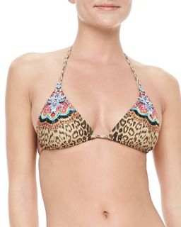 Womens Embroidered Triangle Bikini Top   PilyQ   Leopard (MEDIUM)