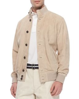 Mens Suede Button Front Jacket, Tan   Peter Millar   Taupe (LARGE)