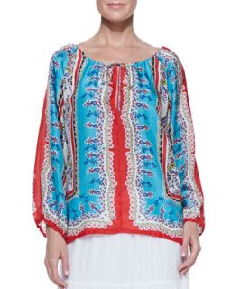 Talasi Silk Long Sleeve Blouse, Womens   Johnny Was Collection   Multi (3X