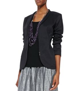 Womens Ramie Shawl Collar Peplum Jacket   Eileen Fisher   Black (LARGE (14/16))