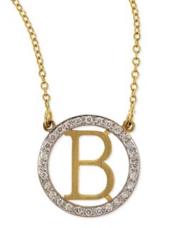 Small Round Initial Pendant Necklace with Diamonds   Kacey K   A