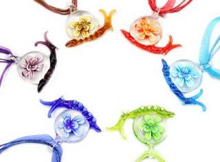 Murano 3D Flower Snail Shape Glass Pendant Necklace 6PC Mix Color Set jackwan Jewelry