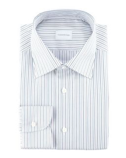 Mens Alternating Stripe Dress Shirt, Gray/White   Ermenegildo Zegna   White