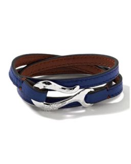 Mens Pelle Sterling Hook Leather 3 Wrap Bracelet in Blue, Size 2   Ippolita  