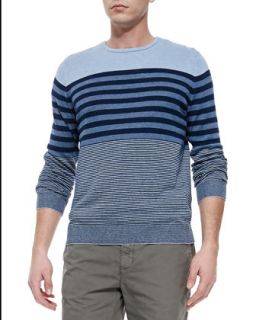Mens Linen Blend Striped Sweater, H. Denim   Vince   H.denim (X LARGE)