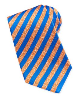 Mens Large Stripe Silk Tie, Orange/Blue   Kiton   Orange/Blue