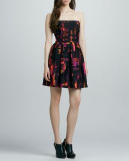 Womens Strapless Printed Full Skirt Dress   Shoshanna   Black multi (10)