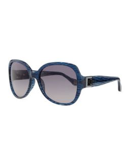 Round Plastic Sunglasses with Gradient Lens, Shimmery Blue   Carolina Herrera  