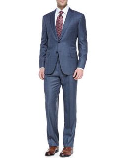 Mens Plaid Two Piece Suit, Blue/Gray   Brioni   Gray (42R)
