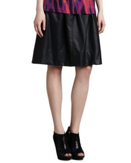 Womens Mid Length Faux Leather Skirt, Black   Halston Heritage   Black (8)