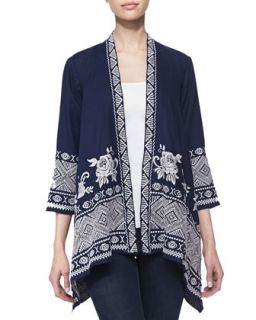 Baylee Embroidered Drape Cardigan, Womens   Johnny Was Collection   Night