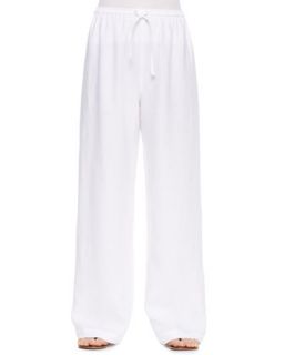 Womens Drawstring Linen Trousers, White   eskandar   White (3)