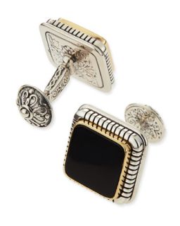 Mens Silver, Gold, and Onyx Cuff Links   KONSTANTINO   Tan