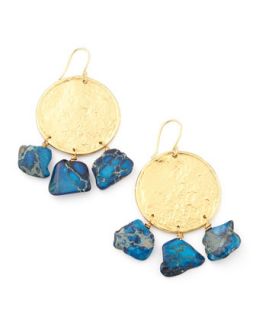 22k Yellow Gold Plate & Blue Jasper Drop Earrings   Nest   Blue