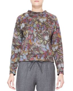 Womens Butterfly Printed Sweatshirt, Gray/Multi   Valentino   Gray multi (X 