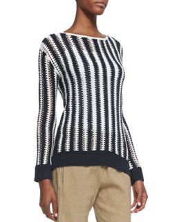 Womens Utopian Two Tone Striped Sweater   Theory   White/Deep denim (PETITE)