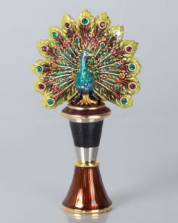 Hayden Peacock Wine Stopper with Holder   Jay Strongwater   Multi colors