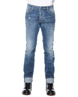 Mens Distressed Denim Jeans, Medium Blue Wash   Dsquared2   Blue (50/40)
