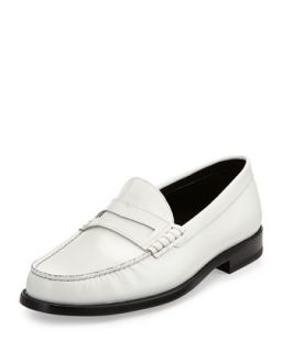 Mens Classic Leather Penny Loafer, White   Saint Laurent   White (42/9.0D)