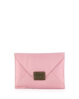 LG Flat Envelope Silk Flap Clutch, Dusty Pink   Halston Heritage