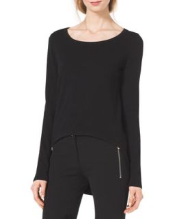 Womens Cotton/Cashmere High Low Sweater   Michael Kors   Black (SMALL)