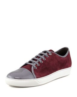 Mens Two Tone Suede & Patent Sneakers.   Lanvin   Red/Gray (8/9D)