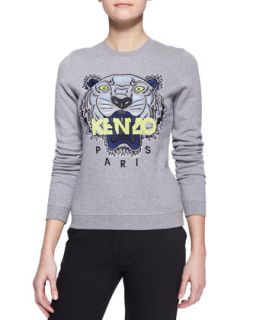 Womens Embroidered Tiger Sweatshirt, Stone Gray   Kenzo   Stone grey (X LARGE)