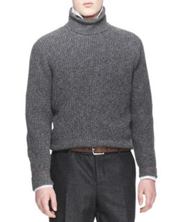 Mens Melange Cashmere Shaker Knit Sweater   Brunello Cucinelli   Gray (XL)