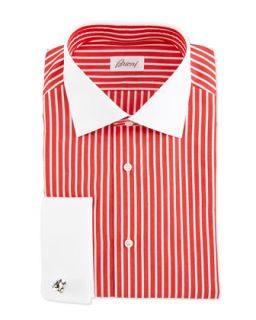 Mens Contrast Collar Bengal Stripe Shirt, Coral   Brioni   Coral (15 1/2R)