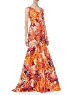 Womens Sleeveless Floral Print Silk Gown   J. Mendel   Tiger lily (10)