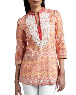 Womens Embellished Cotton Tunic   Indikka   Orange (MEDIUM/8 10)