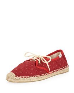 Derby Mini Cross Lace Up Espadrille Canvas Flat, Red   Soludos   Red (39.0B/9.