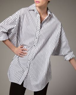 Striped Big Shirt, Womens   Go Silk   White/Black (2X (20/22W))
