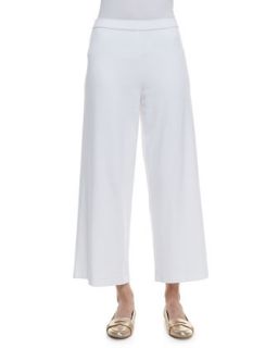 Womens Cotton Interlock Wide Leg Pants, Petite   Joan Vass   White (1P (6/8P))