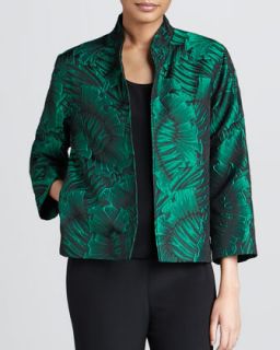 Womens Leaf Jacquard Jacket   Caroline Rose   Emerald/Black (SMALL (8))