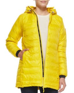 Womens Camp Hooded Mid Length Puffer Jacket, Yellow   Canada Goose   Summer