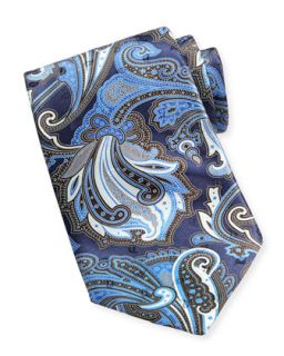 Mens Scarf Paisley Print Satin Tie, Blue   Ermenegildo Zegna   Blue