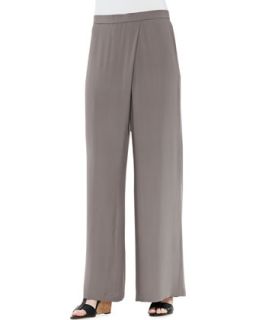 Womens Silk Faux Wrap Wide Leg Pants, Taupe   Eileen Fisher   Taupe (MEDIUM/10 