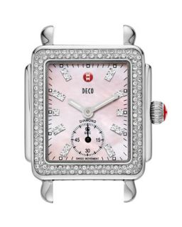 Deco 16 Diamond Mosaic Stainless Steel Watch Head, Pink   MICHELE   Silver/Pink