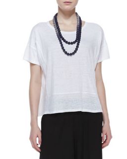 Womens Organic Linen Short Sleeve Box Top, White   Eileen Fisher   White (L