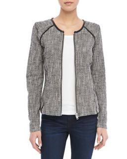 Womens Boucle Zip Sweater Blazer, Black/White   Maison Scotch   Dk grey (2 (M))
