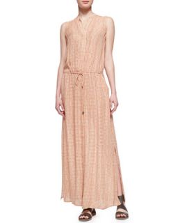 Womens Button Front Silk Maxi Dress, Coral   Vince   Coral (LARGE)