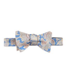 Mens Paisley Tapestry Silk Bow Tie, Blue   Blue