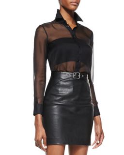 Womens Sleeveless Sheer Buttoned Blouse   Saint Laurent   Black (44/12)