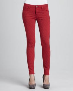 Womens Quilted Stitching Skinny Jeans, Red   D ID Denim   Red (26)