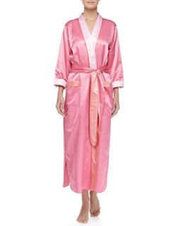 Womens Monte Carlo Satin Long Robe, Pink/Coral   Louis at Home   Hot pink/C