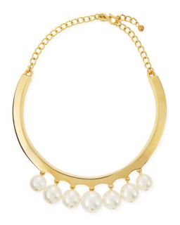 White Pearly Beaded Collar Necklace   Kenneth Jay Lane   Gold/Pearl